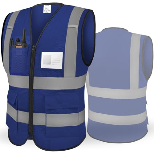 TICONN High Visibility Reflective Safety Vest for Men & Women, ANSI Class 2 - color: Blue, size: Medium