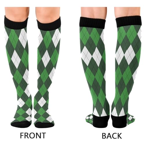 JUNZAN Buffalo Plaid Red Black Knee High Socks Compression Socks for Women Men Kid for Running Sports Nurse - color: Argyle Plaid Green St. Patrick's Day