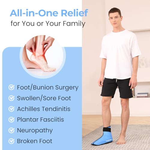 Comfpack XL Ankle Foot Ice Pack Wrap for Plantar Fasciitis & Bunion, Ice Boot for Foot After Surgery, Hot Cold Therapy for Sprained Ankles, Achilles Tendonitis, Foot Pain, Swelling, Heel Pain - size: XL Blue