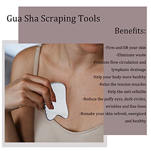wuyaoyao Stainless Steel Gua Sha Facial Tool 4-Edge Gua Sha Scraping Massage Tool Gua Sha Tools for Anti Cellulite, Face Lifting, Lymphatic Drainage, Soft Tissue(F)