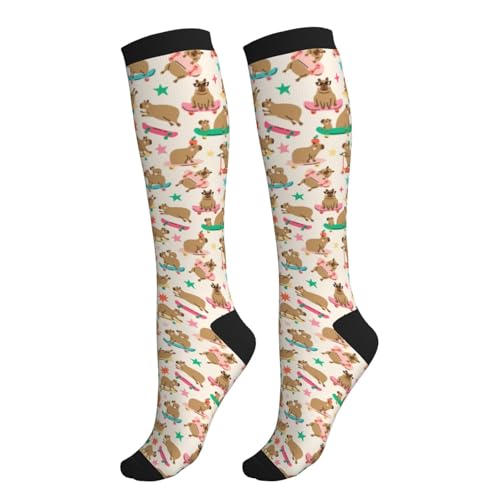 Avocado Compression Socks Women Men Knee High Stock for Running Work Support Nurses Travel - color: Cartoon Animals