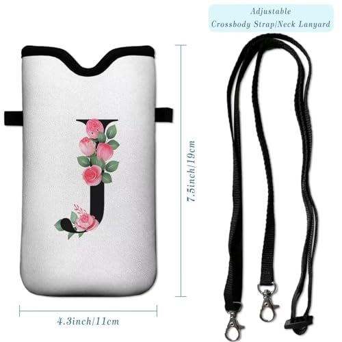 Cell Phone Sleeves Bag Case Crossbody Neoprene Holder Lanyard Phone Pouch for Women Men 7.5 X 4.5 Inches - Letter_J - color: Letter_J
