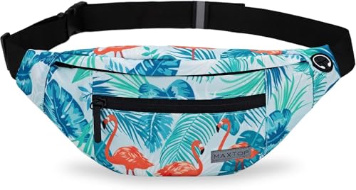 Large Fanny Pack Belt Bag with Adjustable Straps Waist Pack for Men Women - color: Flamingo Green, size: Large