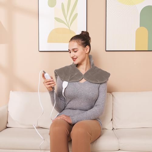 Ruqiji 19" x 24" Weighted Neck&Shoulder Heating Pad, 2.5lbs with 12 Temperature Settings&Countdown Timer,Pain Relief for Neck/Shoulders/Menstrual Pain(Light Tan) - color: 02-light Tan