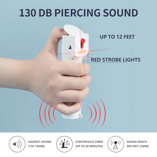 Personal Safety Alarm and Pepper Spray Combo for Women self Defense - Max Strength Pepper Gel & 130 dB Siren & Strobe Lights, Flip-top Safety Cap & UV Marking, Spray Canister Replaceable (White) - color: White