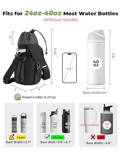 Water Bottle Holder with Strap 40/32 oz Crossbody Water Bottle Purse Bag for Women Men with Phone Pocket for Hiking Walking Gym Cycling - color: Black