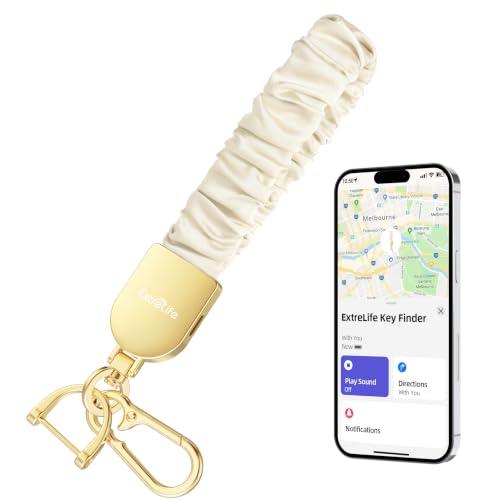 Keychain Wristlet, Works with Apple Find My, Rechargeable - color: White