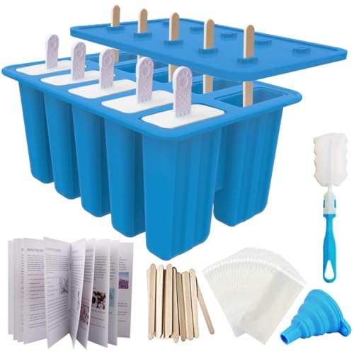 10-Cav Popsicle Molds, Silicone Ice Pop Mold for DIY Frozen Treats - color: Blue