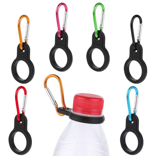 6 Pcs Silicone Water Bottle Carrier Clip for Backpack, Multi-Color Silicone & Aluminum with Carabiner Belt Clip, Quick-Release for Outdoor Use