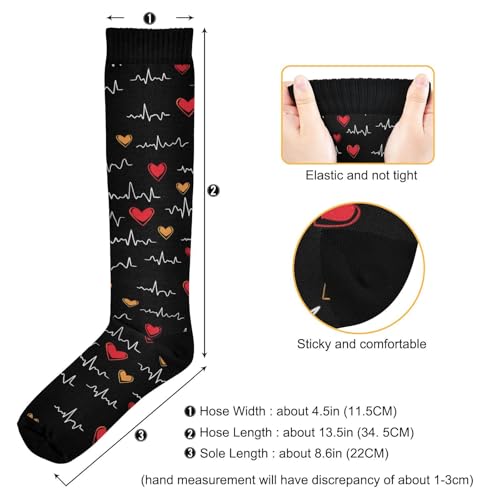 Wusikd Heartbeat Symbol Compression Socks for Women and Men Circulation Black Long Socks for Athletic Running 1 - color: Heartbeat