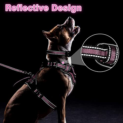 WINSEE Pet Harness Collar and Leash Set, All-in-one Reflective Dog Harness No Pull with Adjustable Buckles for Puppies, Small, Medium, Large, and Extra-Large Dogs (Small, Pink) - color: Pink, size: Small
