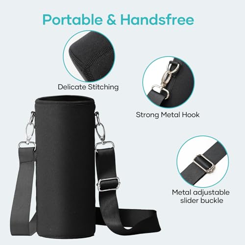 BUZIO Water Bottle Insulated Sleeve, Bottle Carrier with Strap - color: New Black, size: 40oz