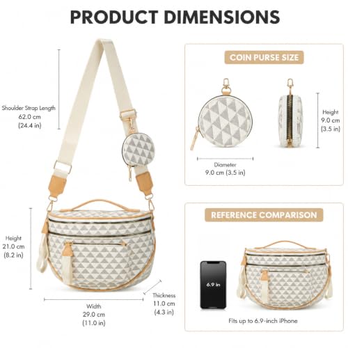 Makes Checkered Crossbody Bag Bum Bag for Women with Pouch - color: Beige Triangle