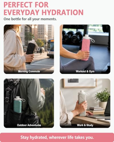 BEAUTAIL Collapsible Water Bottles 21oz/610mL, Silicone Travel Water Bottle - color: Blue+Pink+Starlight