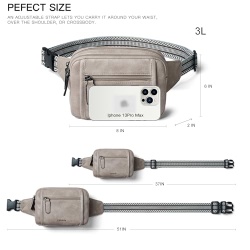 LATMAP 3L TRIPLE ZIP Fanny Packs Belt Bag For Women Men Crossbody Waist Pack Sling Chest Bum Travel Bag Purse Faux Leather Fashion Cute Grey - color: Light Grey