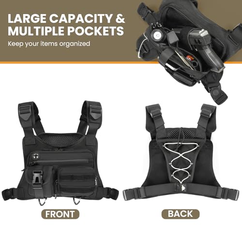 DegeTMVe Tactical Running Chest Bag with Anti-Bounce Design, Water-Repellent & Concealed Pistol Holster – Adjustable 4-Strap, Water Bottle Holder, Reflective Safety for Hiking, Cycling, Workouts