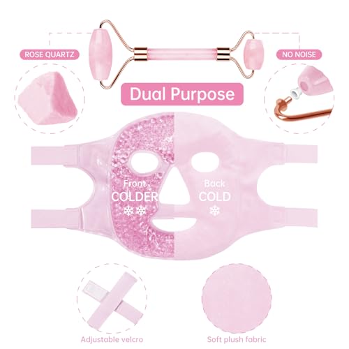 ZNÖCUETÖD Ice Face Facial Jade Roller and Ice Face Mask Cold - color: Pink+pink