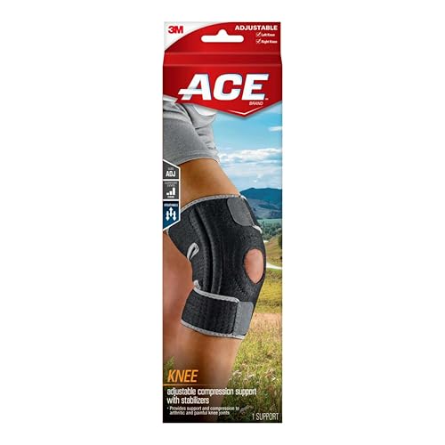 ACE Brand Adjustable Knee Brace with Side Stabilizers Provides Support & Compression to Arthritic and Painful Knee Joints - size: Adjustable