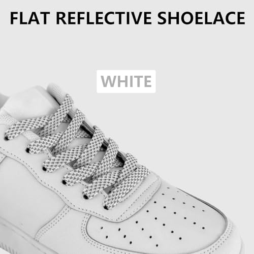 9mm Flat Reflective Shoe Laces for Hiking Running Sneakers - color: White, size: 63in/160cm