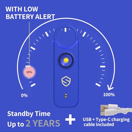 Personal Alarm for Women, Men, Kids, Elderly, Self Defense - Designed by Women 140DB Extra Speakers Alarm with Strobe Light, Rechargeable, Safety Alarms and Premium Keychain (Elegant Purple) - color: Elegant Purple