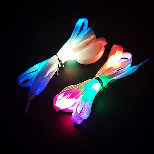 Colorsheng 1 Pairs 47'' LED White Shoelaces Light Up Shoe laces 7 Colors Flashing 3 Modes Shoestrings