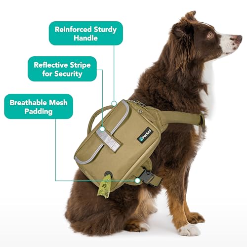 PetAmi Dog Backpack for Medium Large Dogs, Hiking Saddle Bag, Tan Canvas - color: Tan Canvas, size: Large