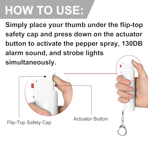 Personal Safety Alarm and Pepper Spray Combo for Women self Defense - Max Strength Pepper Gel & 130 dB Siren & Strobe Lights, Flip-top Safety Cap & UV Marking, Spray Canister Replaceable (White) - color: White