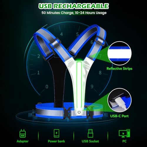LED Reflective Running Vest, Light UP Reflective Vest, Safety Light Gear for Night Walking Cycling for Women Men Kid - color: Blue