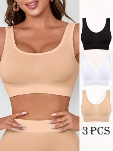 Boolavard Women's Seamless Sports Style Bra Crop Top Vest Stretch Shapewear - color: Black, White & Nude, size: Small