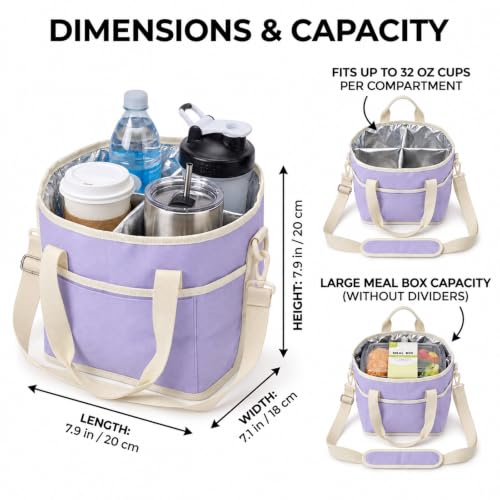 Drink Carrier Tote Bag, Family Size 4 Compartment Drink Carrier - color: Light Purple