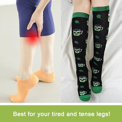 Junely Compression Socks for Women Knee High Socks Funny - color: A2-stpatricks04