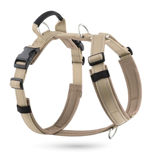 No Pull Dog Harness with Handle, Reflective Soft Mesh Padded Vest - color: Beige, size: L