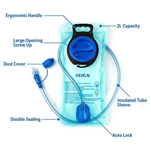 HEIKLN Hydration Bladder 1.5L-2L-2.5L-3L,Leak Proof Water Reservoir, BPA Free Military Water Storage Bladder Bag Hydration Pack Replacement Easy Clean for Bicycling Hiking Camping Hunting Running - color: 2L Blue Green KIT