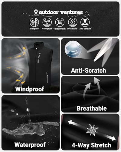 Outdoor Ventures Men's Running Golf Vest Outerwear Lightweight Windproof - color: Black, size: Large