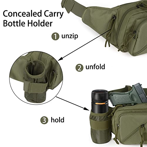 Concealed Carry Pistol Waist bag Tactical Conceal Carry Pistol Bag Fanny Packs Handgun Holster Pouch with Bottle&Gun Holder Fits 1911 Glock etc - color: Green