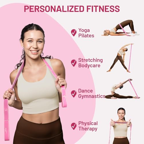 Slim Panda Stretch Strap with 9 Loops, Elastic Yoga Straps for Stretching - color: Pink+Purple