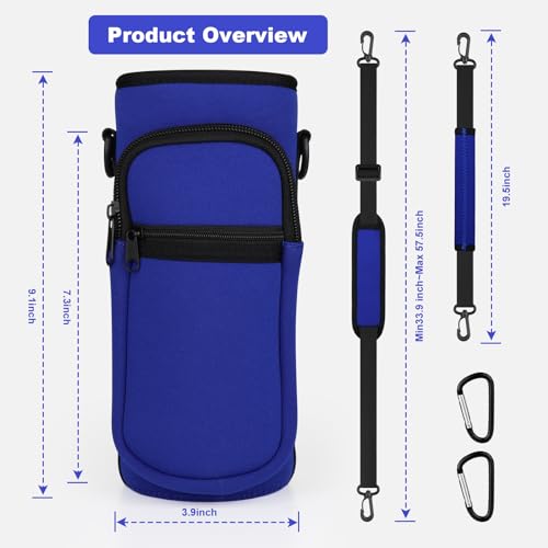 Crossbody Water Bottle Holder with Strap, Phone Pocket(Blue, 32, Ounces) - color: Blue