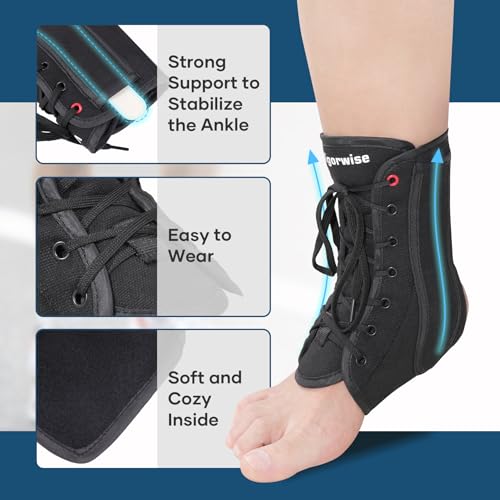 Lace up Ankle Brace 1Pcs Ankle Stabilizer Brace for Men Women M - color: Dark Black, size: Medium