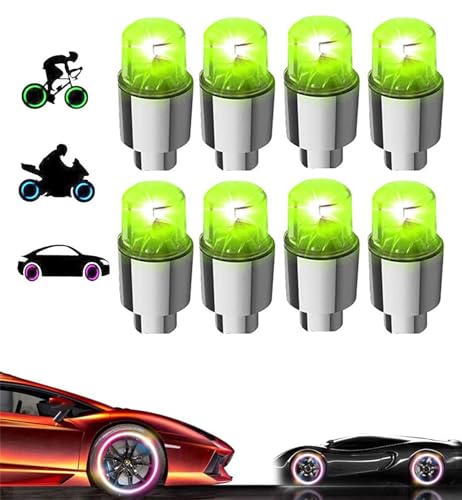 8 Pack LED Valve Stem Caps Lights for Car Tires Wheel Assemblies Light up Air Neon Bicycle Motorcycle Tyre Bike Truck Golf Cart for Kids Men Women(8 Green) - color: 8 Green