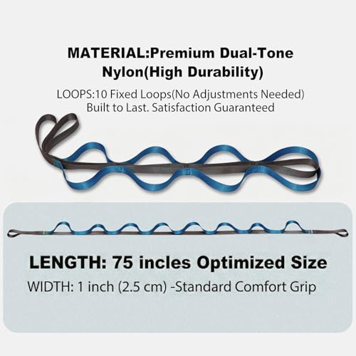Acozycoo Stretching Strap with Loops for Leg Calf Back Physical Therapy - color: Blue