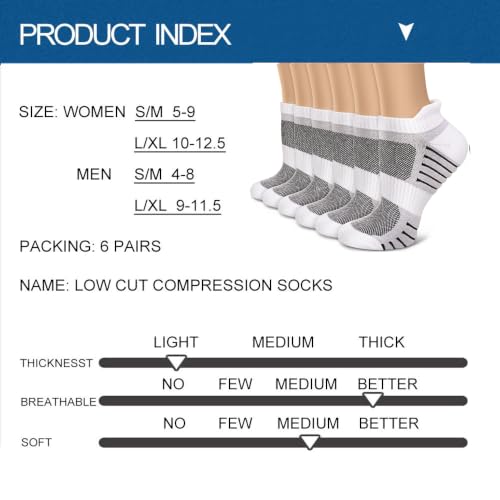 Sooverki Copper Compression Socks Women and Men 6 Pairs - Circulation Arch Support Plantar Fasciitis Running Ankle Socks - color: 6 Pairs - Gray White, size: Small-Medium