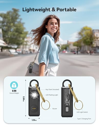 TECKNET Rechargeable Personal Safety Alarm for Women, 130dB Self Defense Keychain Alarms with SOS Strobe Light, Low Battery Notice, Personal Alarm Loud Siren Safety Keychain for Girls Kids Elderly - color: Black