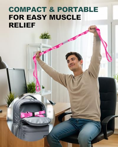 Trideer Stretching Strap with Loops, Yoga Strap, Stretch Bands for Exercise - color: Pink/75"x1"