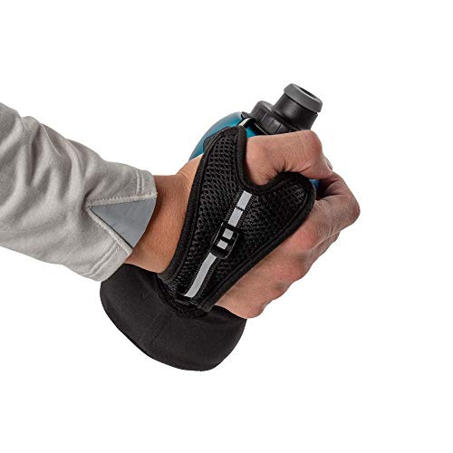 Nathan Running Handheld Water Bottle Adjustable No-Grip Quick Squeeze Lite Hand Strap. Reflective Hydration - color: Black / Marine Blue, style: 18oz