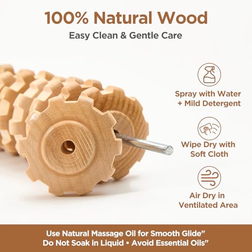Wooden Cellulite Muscle Roller for Legs and Thighs - Handheld Fascia Blaster Tool for Muscle Relief, Lymphatic Drainage & Body Sculpting - Anti Cellulite Massager for Women & Men (9 Wheel) - color: Wooden Straight