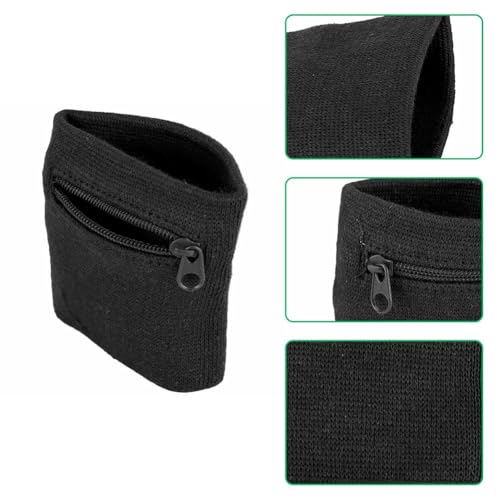 Wrist Band Wallets, Sweat Bands Wristbands Health Gear Sport Coin Keys Storage Pouch Wallets Breathable Pocket Sweatband Wallet with Zipper for Gym Running Basketball Hiking Jogging Black