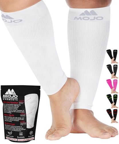 Mojo Compression Socks Footless for Women and Men 20-30mmHg - Extra Wide Plus Size Calf Sleeve - A604 - color: White, size: Large