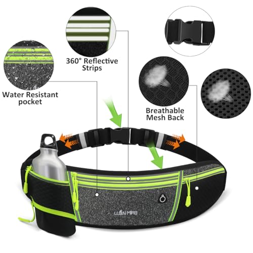 Running Belt for Women & Men Water Resistant Fitness Waist Pack with Phone Pocket & Water Bottle Holder Adjustable Reflective Jogging Belt for Running, Hiking, Gym (Gray Black) - color: Gray Black