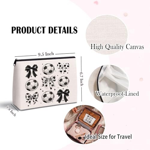 Soccer Gifts for Women — Bow Soccer Makeup Bag Cosmetic Bag Makeup Zipper Pouch - color: Soccer