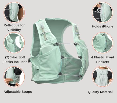 Nathan Women's Hydration Vest - Lightweight Mesh, Breathable, 2x14oz Flasks, 2L Bladder, Reflective Vest, Pinnacle Breeze - size: Small-Medium, style: Surf Spray
